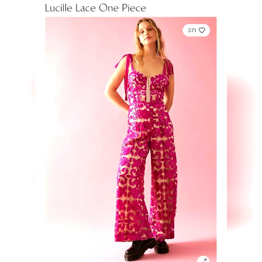 Free People FP NWT XS Lucille Pink/Magenta Lace One Piece Jumpsuit
